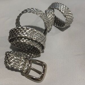 Women's Belt Metallic Silver VTG Braided Metal Tip Dress Casual Ladies